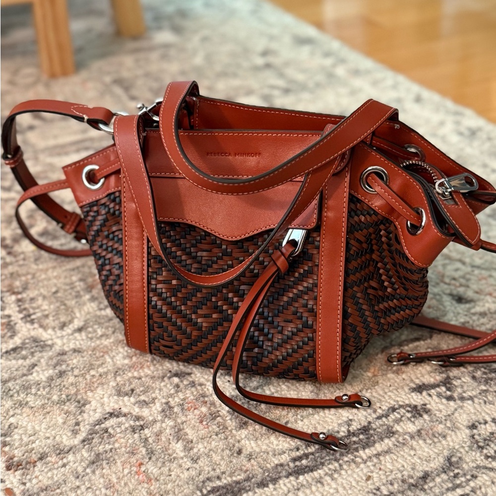 Rebecca Minkoff Tan and Black Woven Shoulder Bag